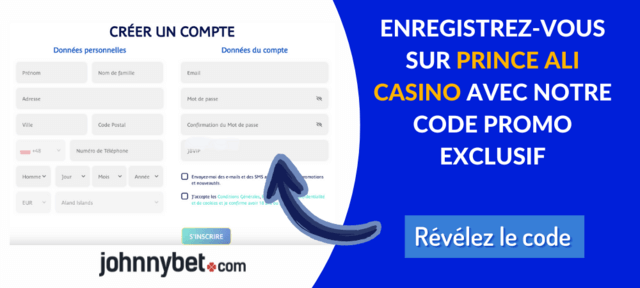 s'enregistrer sur PrinceAli Casino avec code