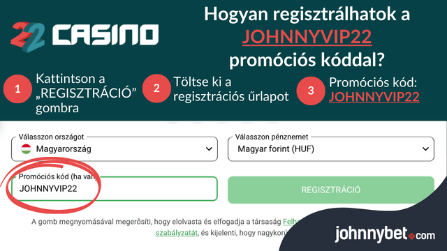 regisztráció 22Casino promóciós kód