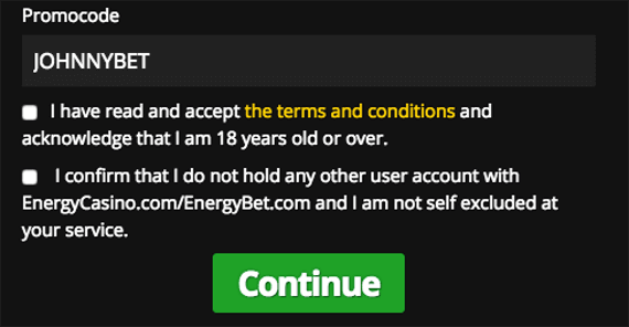 Voucher code Energy Casino during registration