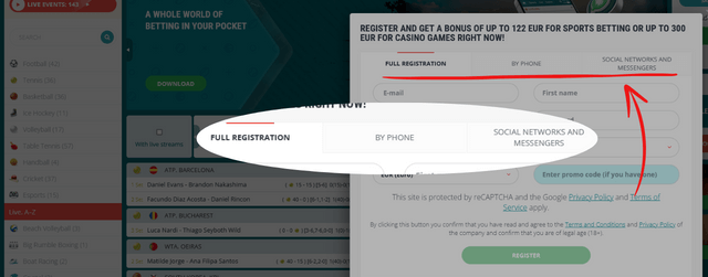 registration process at 22bet