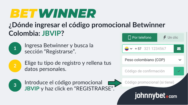 registro Betwinner Colombia código de bono