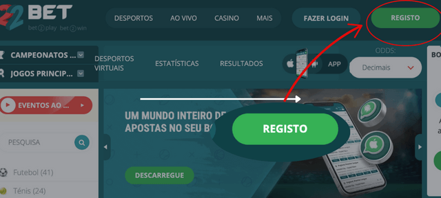 passo 1 como se registar com o código promocional 22bet