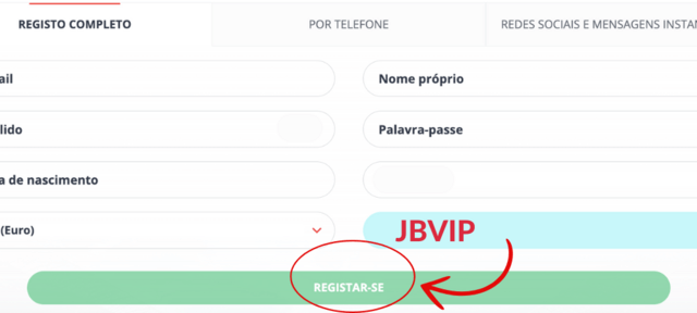 passo 3 como se registar com o código de registo 22bet