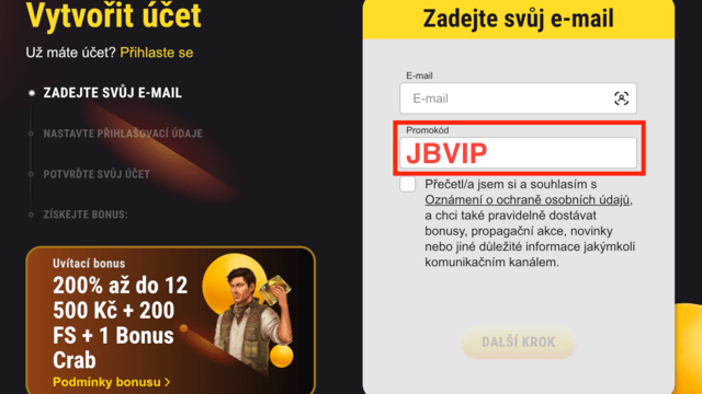 Registrace ve Fezbet s promo kódem JBVIP