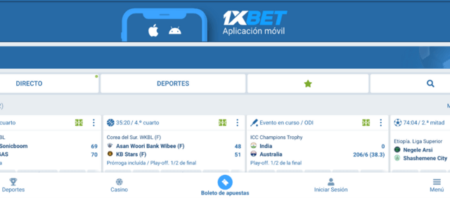 1XBET aplicación apostar en vivo partidos