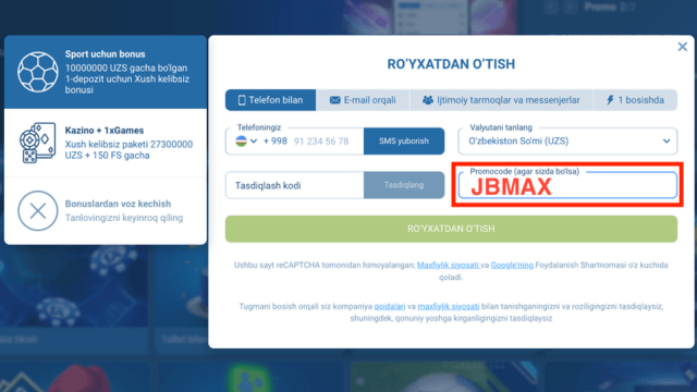 1XBET promokodi 2026