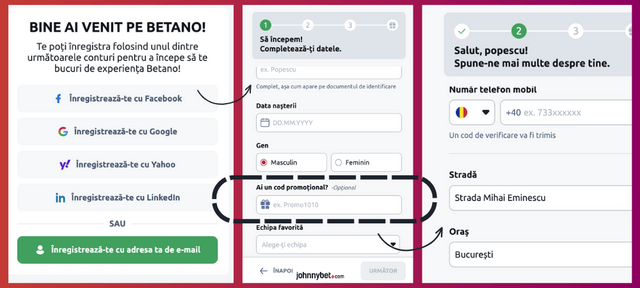 Unde să introduc codul promoțional Betano JBVIPRO la înregistrare