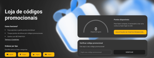 promocao loja de codigos promocionais na betandyou