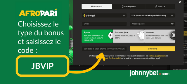 bonus d'inscription Afropari
