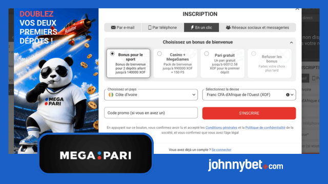 s'enregistrer en un click avec Megapari code promo