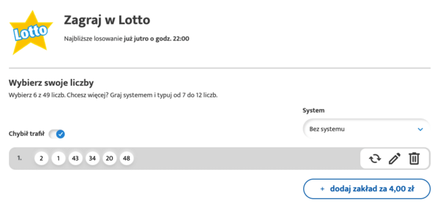 Lotto kupon chybił-trafił