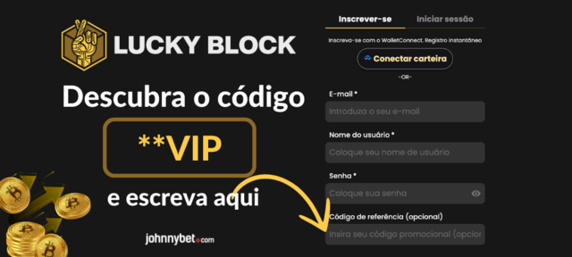 formulario do registo lucky block com o codigo de promocao