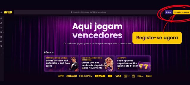 passo 1 de registo com o código de registo iwild casino