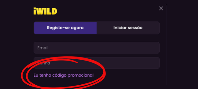 passo 2 de registo com código promocional iwild