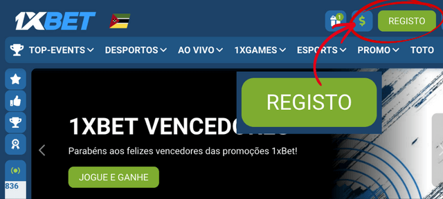 passo 1 no registo no site 1xbet com o codigo promocional