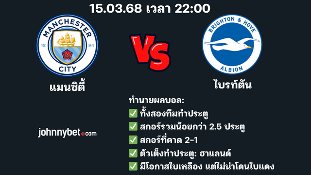 แมนซิตี้ พบ ไบรท์ตัน ทำนายบอล
