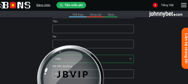 quá trình đăng ký với mã thưởng Bons